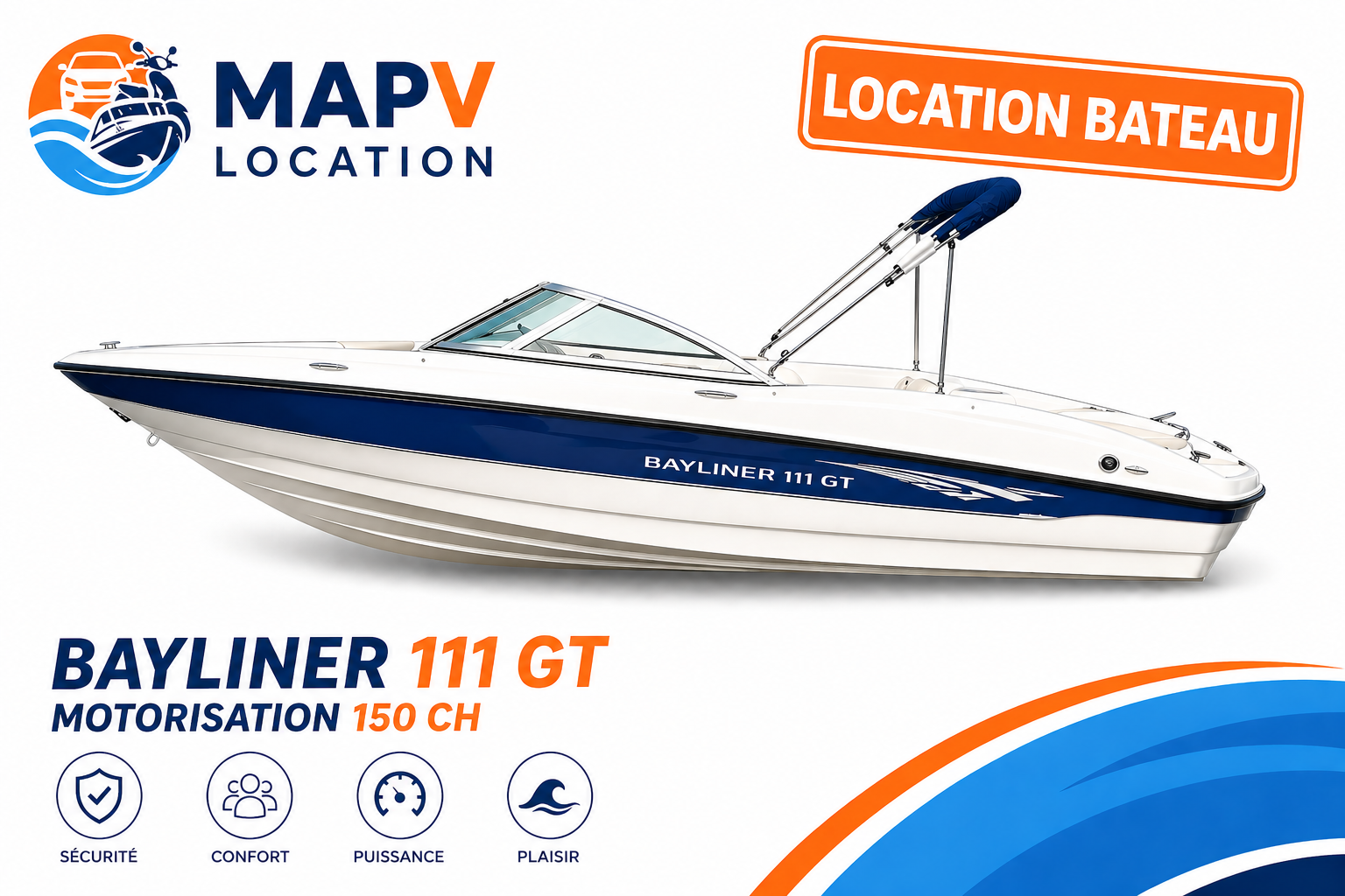 Location bateau avec ou sans permis  Bayliner 111GT à Biarritz Anglet Bayonne – Bateau 6 personnes 150ch