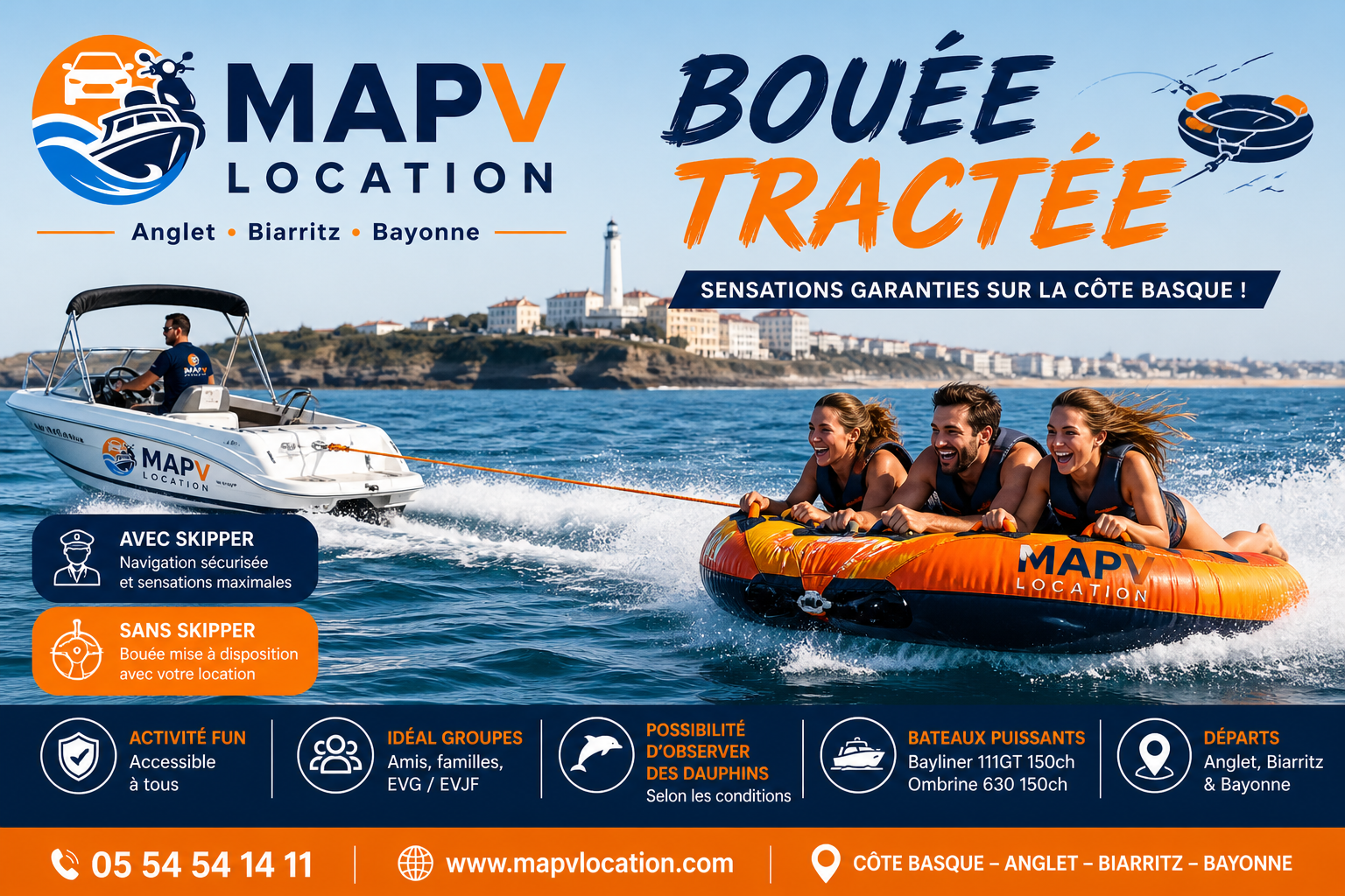 Location bateau avec bouée tractée Biarritz Anglet Bayonne
