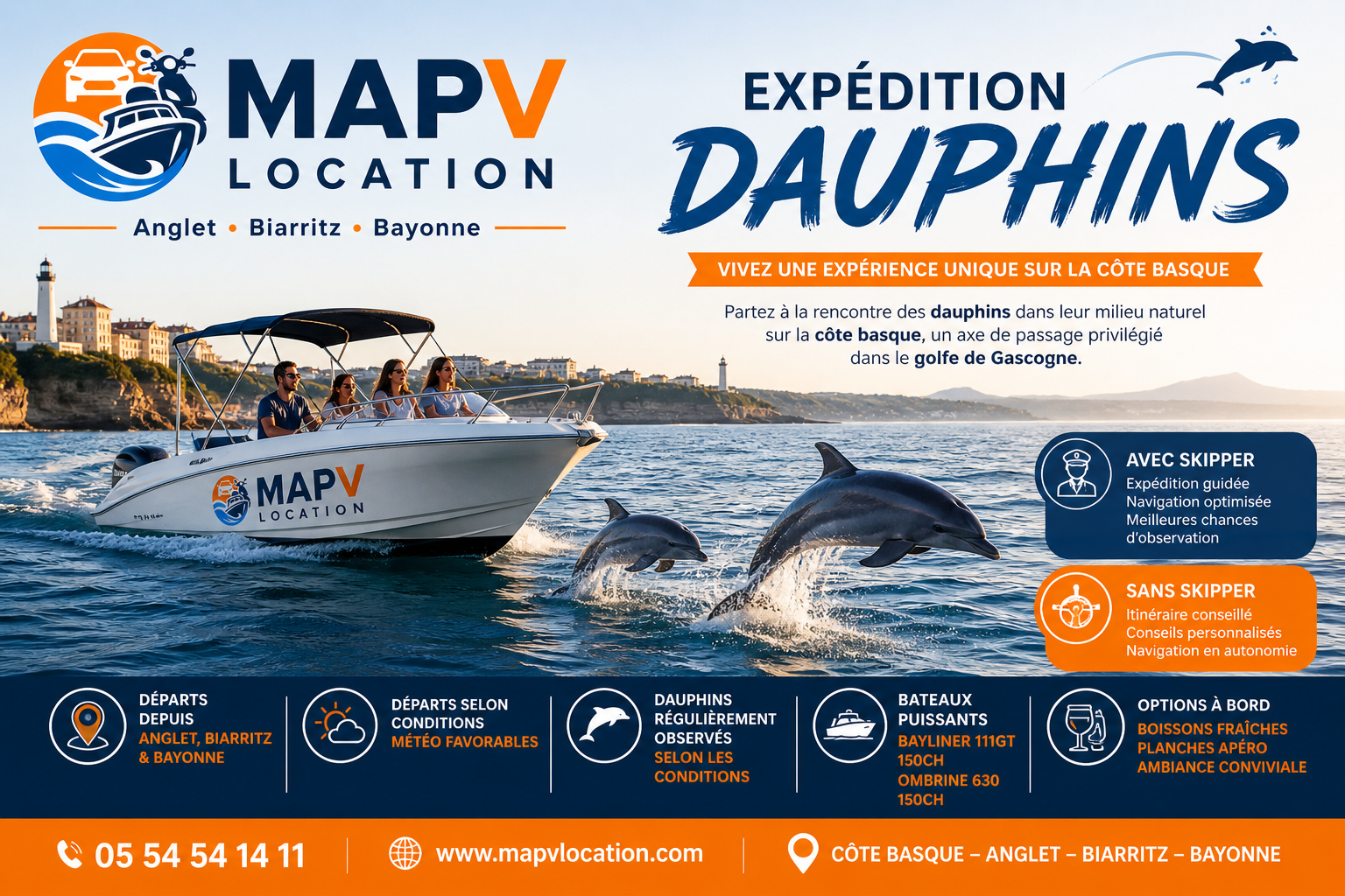 Sortie bateau observation dauphins Biarritz Anglet Bayonne