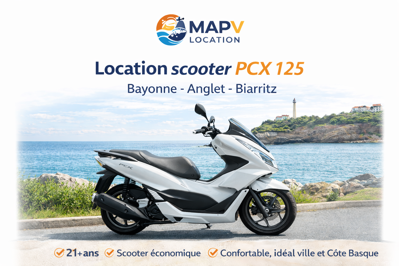 Location scooter PCX 125 à Bayonne, Anglet, Biarritz | MAPV Location